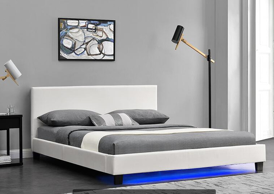إطار سرير منجد حديث من جلد البولي يوريثان مع إطار سرير LED