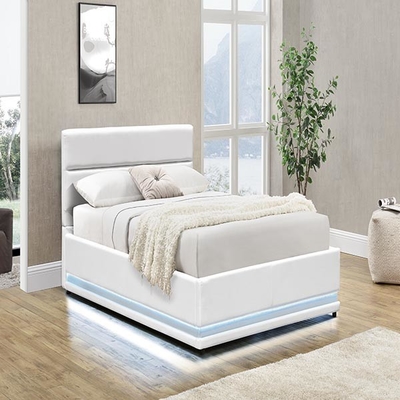أبيض 150x200 سم منصة LED إطار السرير رفع الغاز التلقائي مع صندوق تخزين