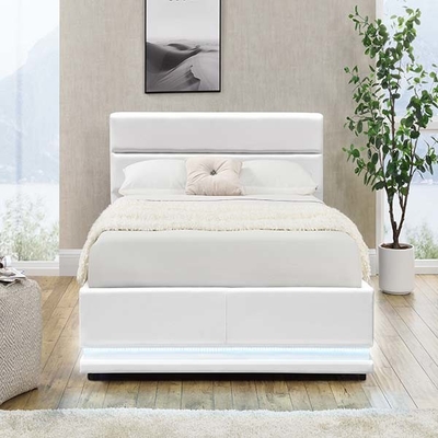 أبيض 150x200 سم منصة LED إطار السرير رفع الغاز التلقائي مع صندوق تخزين