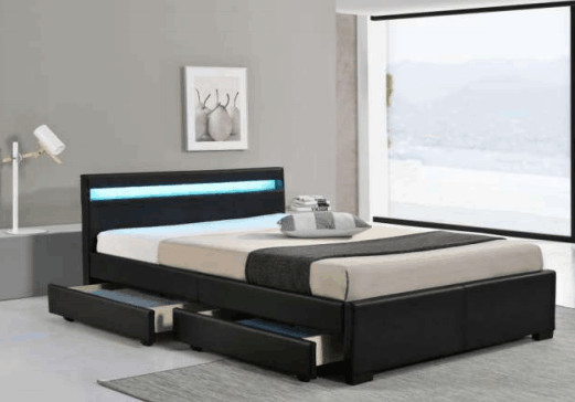 MDF Wood LED منجد سرير جلد صناعي إطار شرائحي مع صندوق