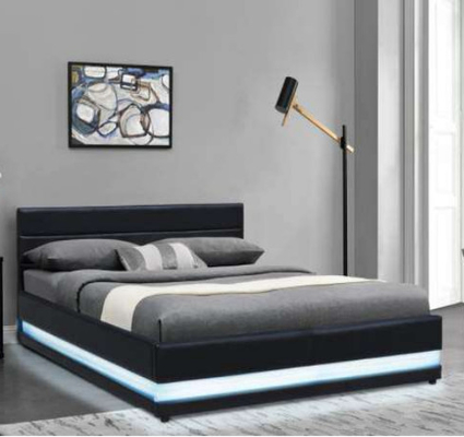 إطار سرير LED فني RGB بحجم كينج واحد قاعدة رفع الغاز من الجلد