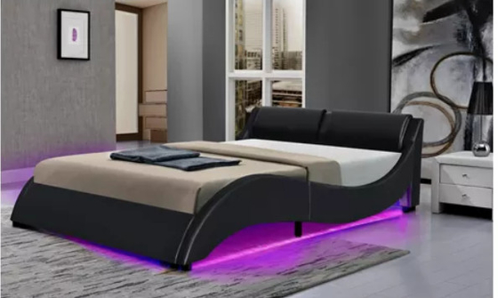 إطار سرير منصة مغلفة مع إضاءة LED ، تصميم منحنى