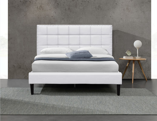 سرير تخزين منجد باللون الأبيض من البولي يوريثان إطار سرير معنقدة مربعة الشكل 140X190 سم