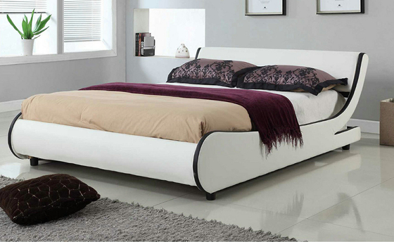 إطار سرير منجد LED بحجم كينج منحنى أبيض PU 140x200 سم