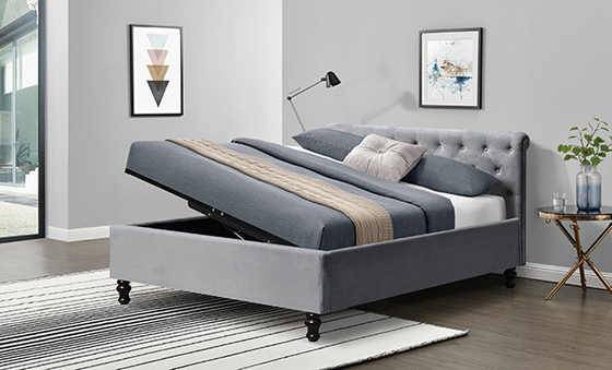 Lambeth Grey Velvet Sligh تخزين هيكل سرير عثماني مزدوج الحجم الملك