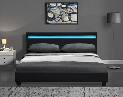 منصة RGB LED إطار سرير منجد مع مصابيح LED رخيصة سهلة التجميع PU Leather
