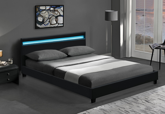منصة RGB LED إطار سرير منجد مع مصابيح LED رخيصة سهلة التجميع PU Leather